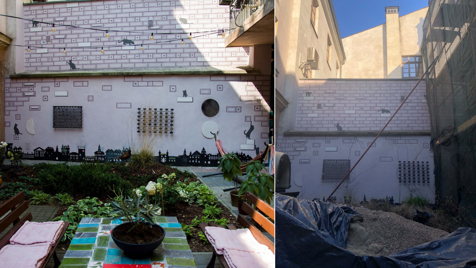 Podwórko przy ul. Jezuickiej zmienione przez mieszkańców... ... i zniszczone przez ekipę remontową