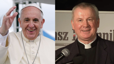 Papież Franciszek wielokrotnie wypowiadał się na temat epidemii i szczepionek – komentuje rzecznik Archidiecezji Lubelskiej ks. dr Adam Jaszcz. Po prawej ksiądz prof. Tadeusz Guz