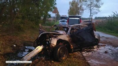 Mazowsze. Cztery osoby zginęły w wypadku. Auto stanęło w płomieniach