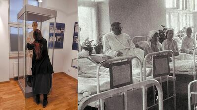 Ostatnie przygotowania ekspozycji. Na manekinie będzie wyeksponowany fartuch doktora Petera.
Doktor Janusz Peter na jednym z oddziałów w tomaszowskim szpitalu