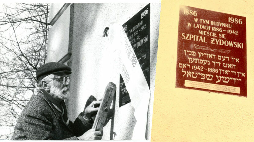 Symcha Wajs, 14 listopada 1986 r. podczas odsłonięcia tablicy. Drugie zdjęcie zrobiono w latach 80/90-tych XX wieku