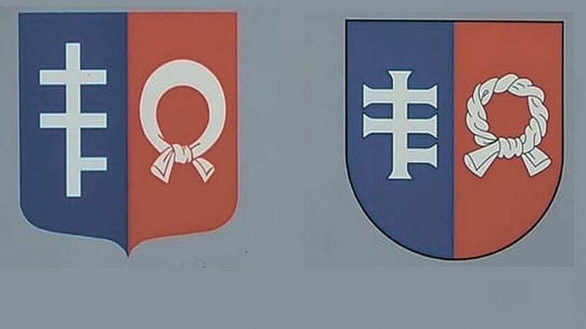 Po lewej dotychczasowy herb gminy Nałęczów, po prawej: projekt nowego zaproponowany przez Towarzystwo Przyjaciół Nałęczowa, po konsultacji z heraldykami