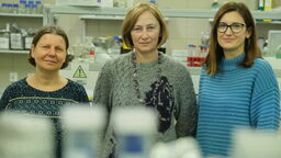 Od lewej: prof. dr hab. Małgorzata Cytryńska, dr hab. Agnieszka Zdybicka-Barabas i dr Sylwia Stączek, czyli członkinie zespołu, który zajmują się badaniem związków wykorzystywanych w terapii grzybic