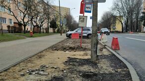 Wyższa temperatura sprzyja betonowi, nie sprzyja za to pasażerom, którzy muszą brnąć przez błoto, by dostać się do słupka z rozkładem jazdy.