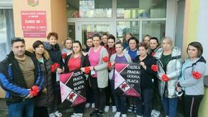 W styczniowym proteście udział brali pracownicy wszystkich miejskich żłobków. Na zdjęciu pracownicy placówki nr 1 z ul. Wileńskiej