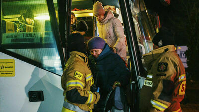 Uchodźcy z Ukrainy na przejściu granicznym w Korczowej