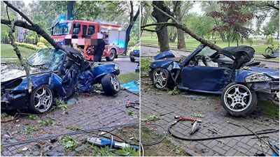 Potworny wypadek porsche. Kierowca nie przeżył, pasażer w szpitalu