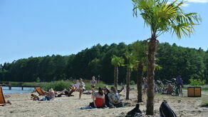 Nad zalewem w Zamościu. Palmy, parasole, parawany i piach [zdjęcia]