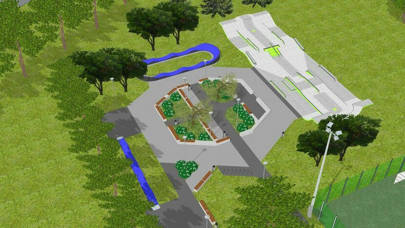 Tak ma wyglądać miejsce przy „Trójce”. Skatepark będzie wykonany w technologii betonowej, wśród planowanych przeszkód są m.in.: grindboxy, rampy i poręcze.