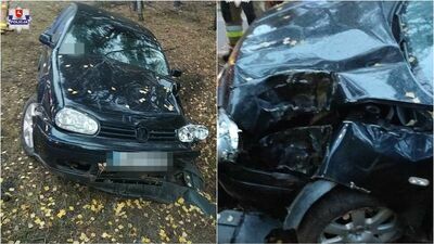 Volkswagen rozbił się na drzewie. Dwie osoby w szpitalu