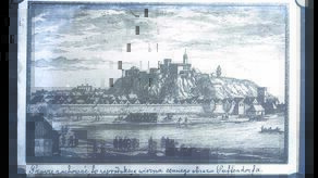 Widok na Iłżę i zamek w 1655 r. Kopia ryciny autorstwa Erika Dahlbergha, wydana przez Samuela Pufendorfa, Norymbergia 1696 r.
