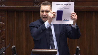 Przemysław Czarnek podczas wtorkowej debaty w Sejmie