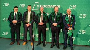 Uczestnicy środowej konferencji prasowej dotyczącej przejęcia przez LW Bogdanka aktywów Górnika Łęczna
