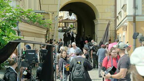 Jesse Eisenberg i Kieran Culkin na Starym Mieście w Lublinie. Kręcą film