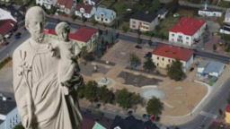 Tak ma wyglądać figura, która stanie na wysokiej na 7,5 metra kolumnie. W tle panorama Józefowa