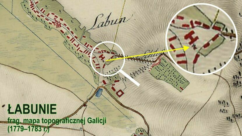 Na wojskowej austriackiej mapy topograficznej z XVIII wieku w miejscu, gdzie dokonano ostatniego odkrycia znajduje się piktogram oznaczający przydrożną kapliczkę lub krzyż. Wtedy nie była to już część grzebalna, ale centralny plac wsi, być może targowy. Teraz jest tutaj boisko