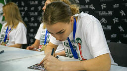 Aleksandra Kuczyńska podczas mistrzowskiej fety Polskiego Cukru AZS UMCS Lublin