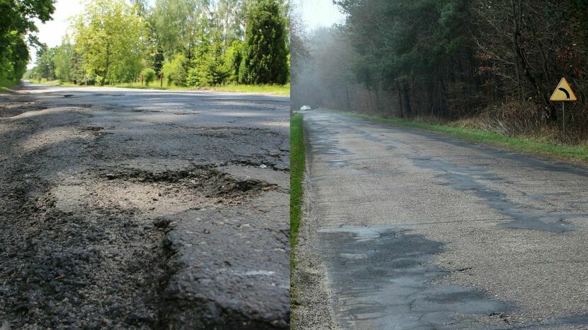 Taki asfalt to już historia. Droga do Janowca (z lewej) oraz droga w okolicach Łąkoci (z prawej) po ostatnich remontach wyglądają zupełnie inaczej. Teraz pora na trasę do Wąwolnicy
