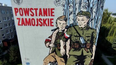 Lubelskie. Ogromny mural na ścianie bloku 