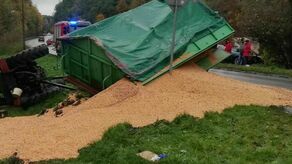 Tony ziarna na poboczu. Traktorzysta trafił do szpitala