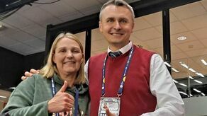 Nasz korespondent z mistrzostw świata Michał Pomorski i jego rozmówczyni - Helle Thomsen