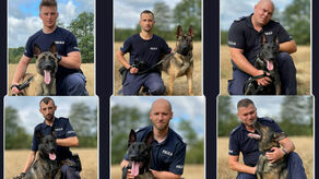 Policjanci z dumą prezentują swoich czworonożnych "funkcjonariuszy"