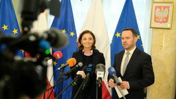 Wiceminister edukacji Joanna Mucha i wojewoda lubelski Krzysztof Komorski