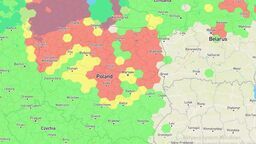 Mapa pokazująca stopień zakłócania sygnału z systemu satelitarnej nawigacji - GPS. Tak było w ostatni piątek, 2 lutego