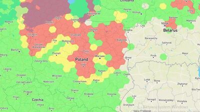 Mapa pokazująca stopień zakłócania sygnału z systemu satelitarnej nawigacji - GPS. Tak było w ostatni piątek, 2 lutego