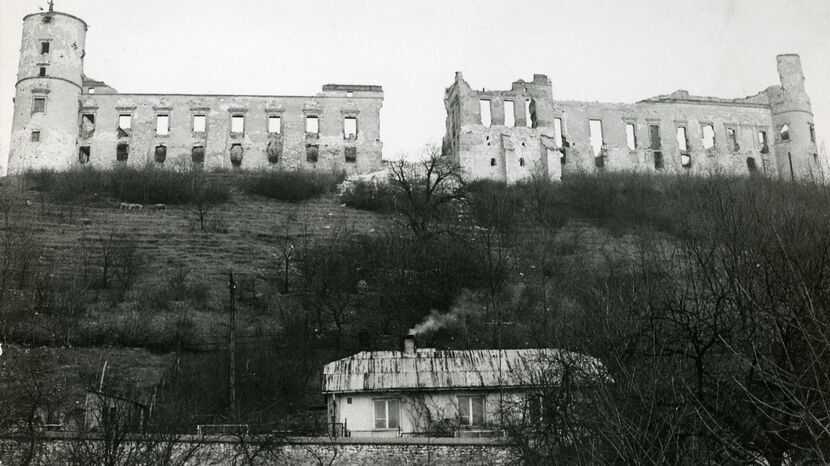Ruiny zamku w Janowcu. Zdjęcie wykonano w roku 1975