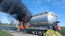 Ciężarówka w płomieniach. Z ogniem walczyło kilka zastępów straży pożarnej