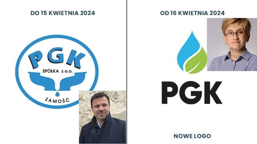 Nowe i stare logo PGK. Zmianę krytykował Rafał Zwolak, a Małgorzata Bzówka odpierałą jego zarzuty