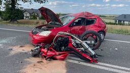 Wypadek z udziałem motocykla w Garbowie