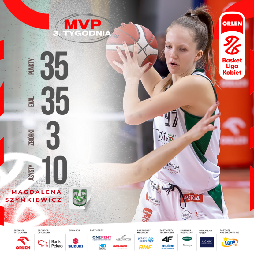 Magdalena Szymkiewicz otrzymała tytuł MVP trzeciego tygodnia rozgrywek w Orlen Basket Lidze Kobiet