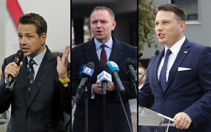 Od lewej: Rafał Trzaskowski, Karol Nawrocki i Sławomir Mentzen