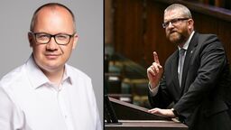 Grzegorz Braun (z prawej) ma kłopoty. Uchylenia jego immunitetu domaga się szef resortu sprawiedliwości