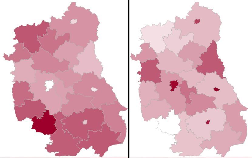 Po lewej poparcie dla Karola Nawrockiego, po prawej dla Rafała Trzaskowskiego