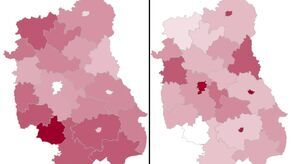 Po lewej poparcie dla Karola Nawrockiego, po prawej dla Rafała Trzaskowskiego