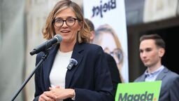 Magdalena Biejat podczas wtorkowego spotkania wyborczego w Katowicach 