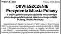 Obwieszczenie Prezydenta Miasta Puławy