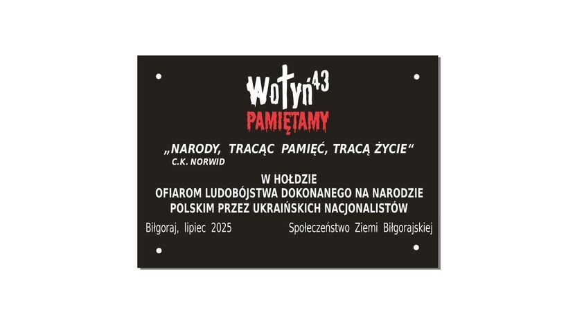 Tablica z taką treścią ma jeszcze w tym miesiąca zostać odsłonięta przed budynkiem Starostwa Powiatowego w Biłgoraju