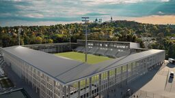 Wizualizacja nowego stadionu Chełmianka Chełm, którego ukończenie planowane jest z końcem 2026 roku 