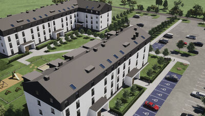 Wizualizacja zespołu budynków wielorodzinnych przy ul. Wiosennej w Pokrowce w ramach programu SIM
