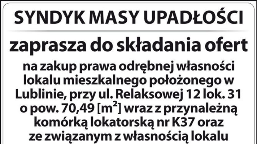 Syndyk masy Upadłości zaprasza do składania ofert