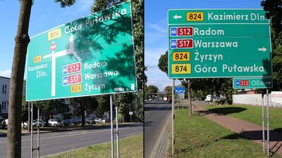 To pierwsze tablice drogowe w Puławach, które uwzględniają otwarcie ekspresowej obwodnicy, do którego doszło w 2018 roku