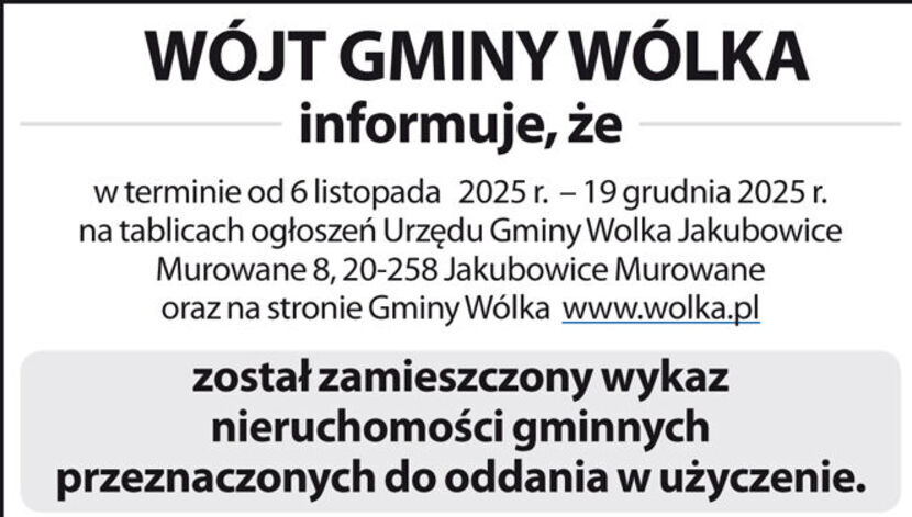 Informacja Wójta Gminy Wólka